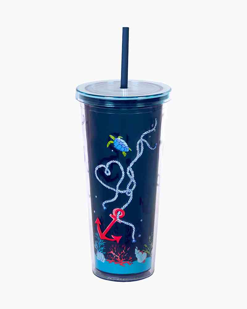 Vera Bradley Cold Drink Tumbler Plastic Floral Cup Lid Straw