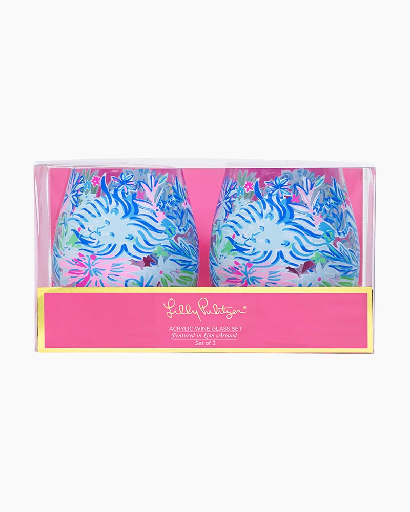 Lilly Pulitzer Lion Around Acrylic Stemless Wine Glasses