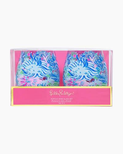 Lilly Pulitzer Lion Around Acrylic Stemless Wine Glasses