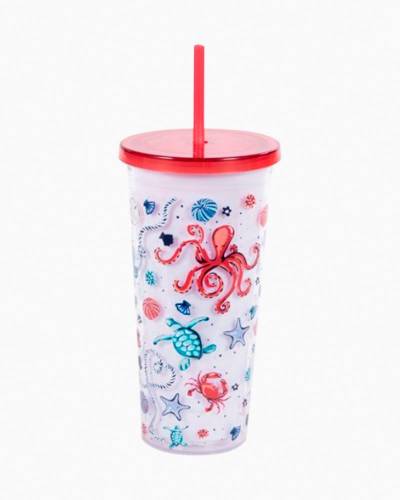Vera Bradley Double Wall Tumbler with Straw in Enchantment Neutral