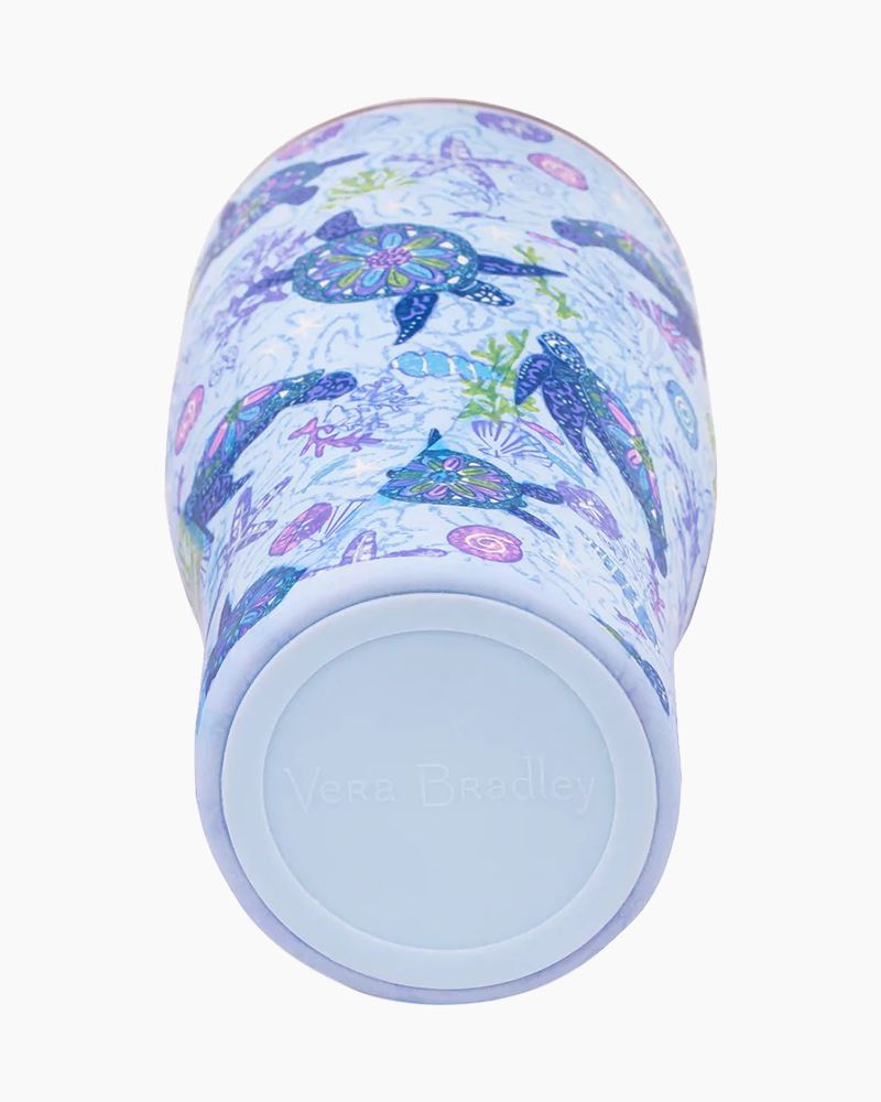 Vera Bradley Travel Tumbler with Lid and Straw, 24 Ounce Insulated Cup,  Blue Plastic Double Wall Tumbler, Turtle Dream