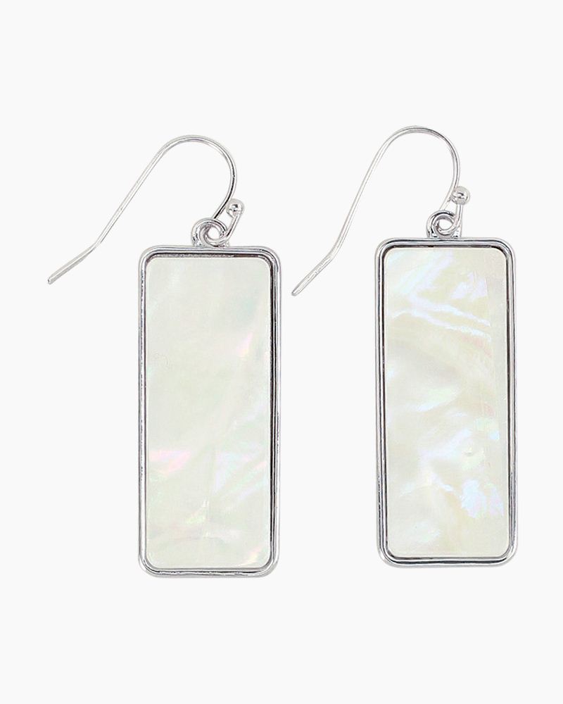 silver rectangle drop earrings