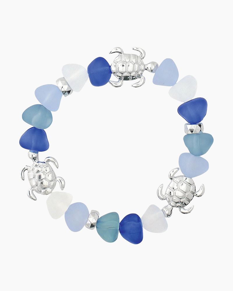 Sea Glass Turtle Stretch Bracelet in Blue