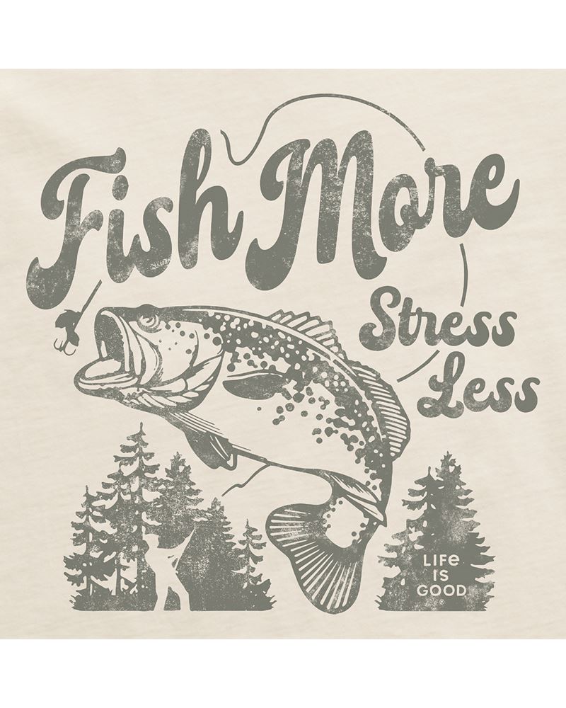 Life Is Good Men's Fish More Stress Less Bass Long-Sleeve Crusher Tee - Size Large | 100% Cotton