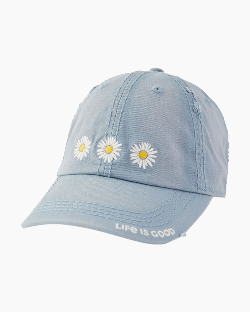 Life Is Good Three Painted Daisies Sunwashed Chill Cap Smoky Blue One Size