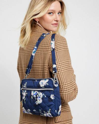 Triple Compartment Crossbody in Blooms and Branches Navy