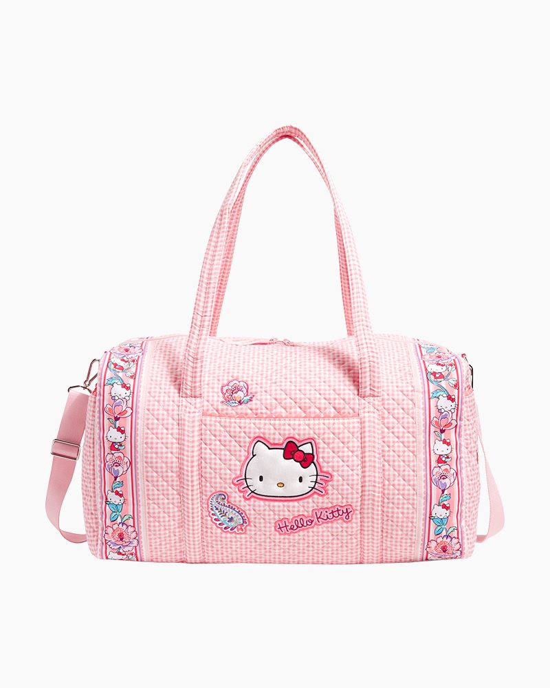 Large Travel Duffel in Hello Kitty Gingham