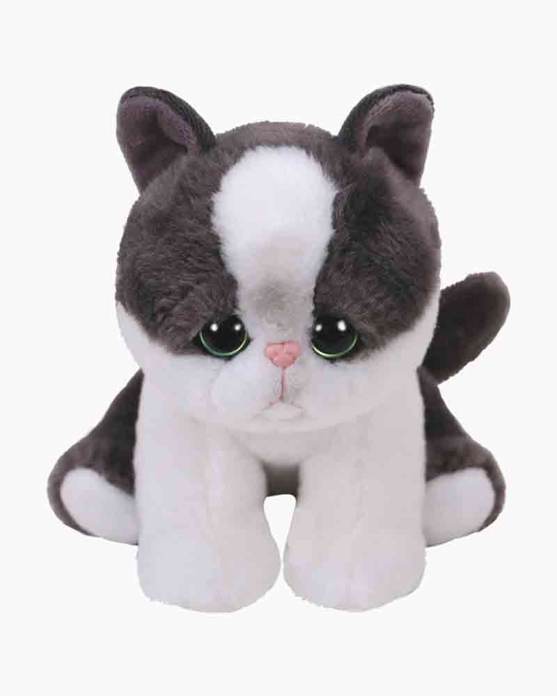 black and white cat cuddly toy