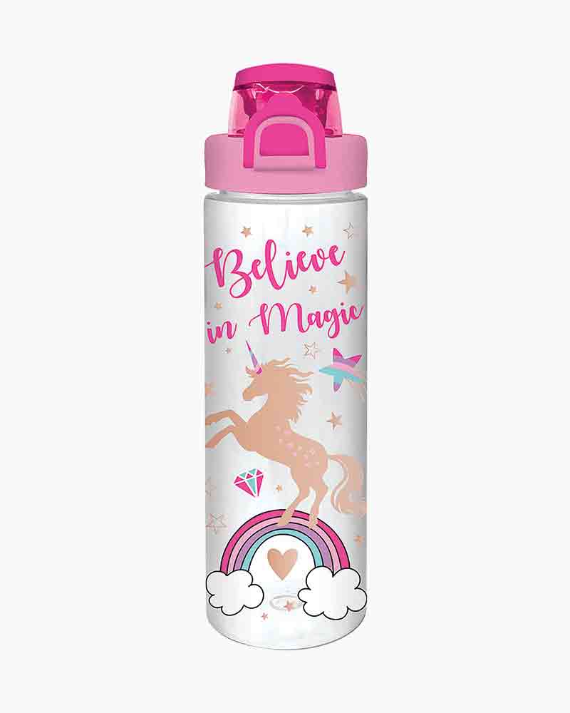 Hot Focus Unicorn Believe In Magic Pop-Open Water Bottle - Writing