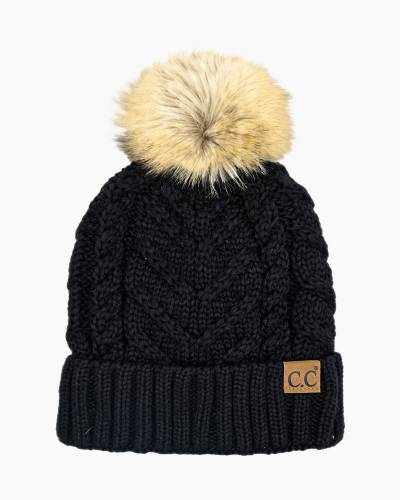 Davies Black Oversized Pom Beanie - Bee Seen Gear