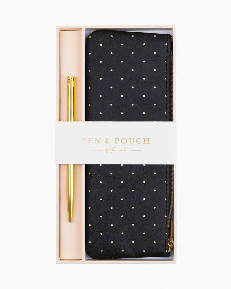 Pindot Gold Black Pen and Pouch Gift Set