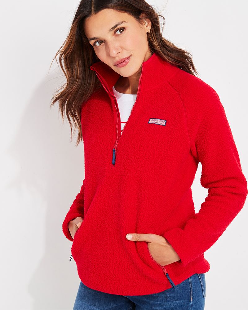 Vineyard Vines Sherpa Half-Zip Pullover Red Velvet Size S