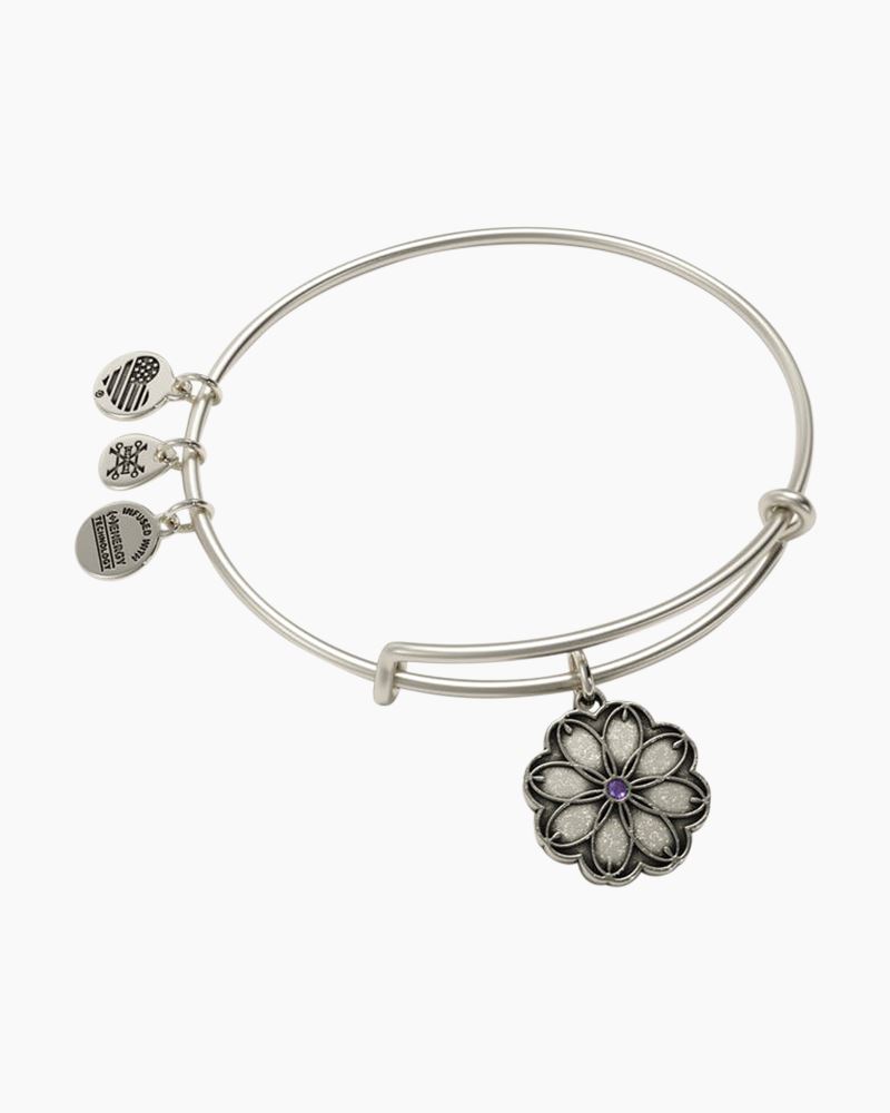 ALEX AND ANI Healing Love Flower Charm Bangle in Rafaelian Silver