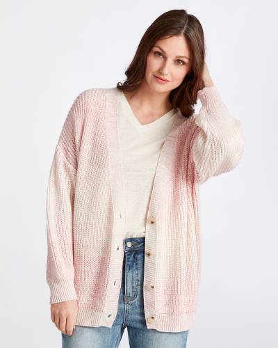 Button Front Ombre Cardigan in Pink and White