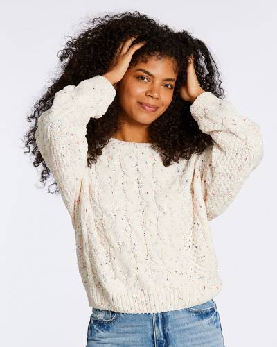 Uncharted Threads Multicolor Thread Cable Knit Sweater in Ivory