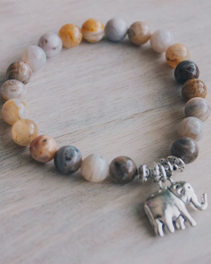 Hollis Hayes Elephant Beaded Bracelet In Silver Leaf Jasper The Paper Store