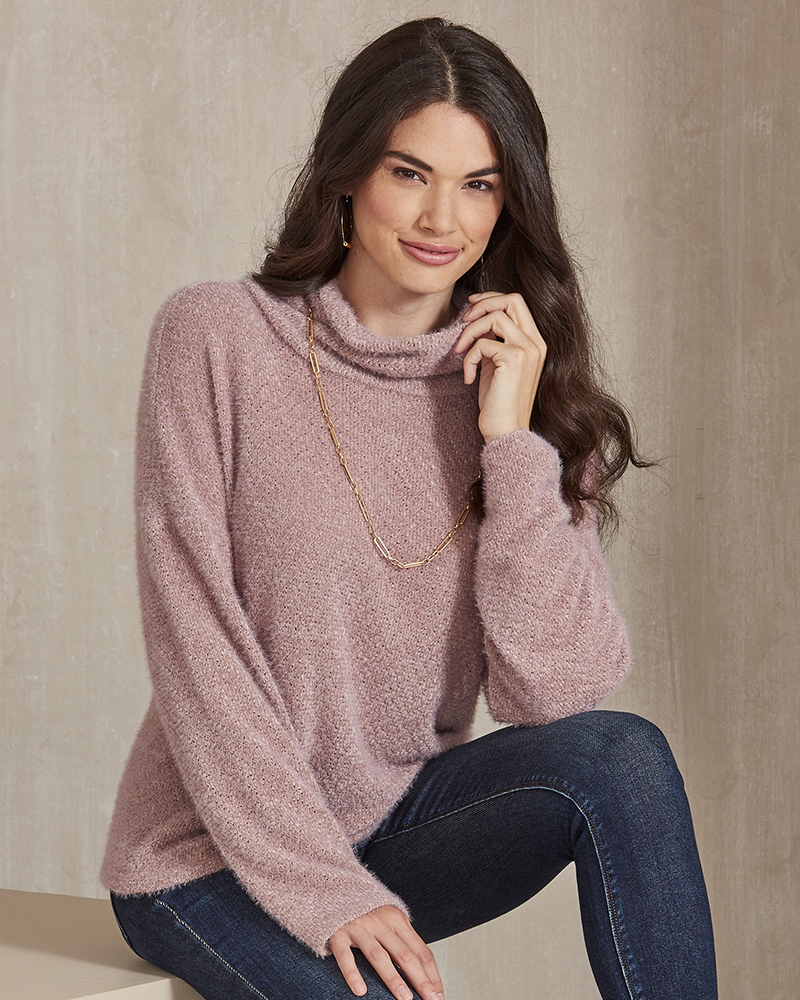 Mia + Tess Designs ™ Fuzzy Turtleneck Sweater in Mauve | The Paper Store