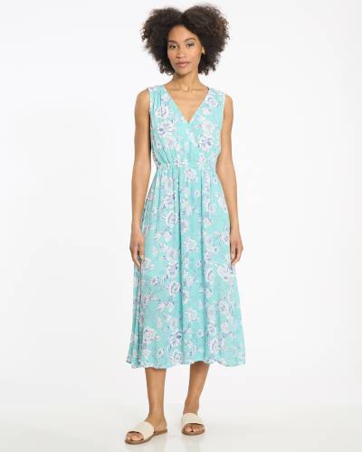 Lucky Brand Linen Dress Women's XS Blue Floral Sleeveless V Neck