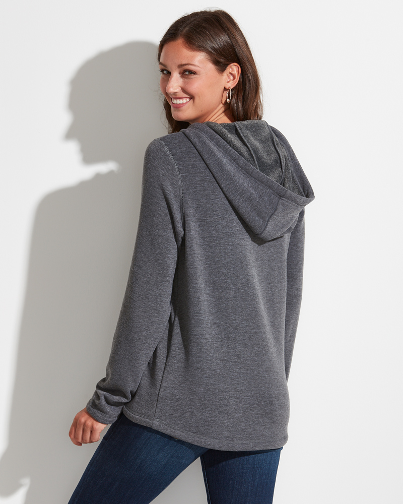 Mia + Tess Designs ™ Exclusive Button Neck Hoodie in Grey | The Paper Store