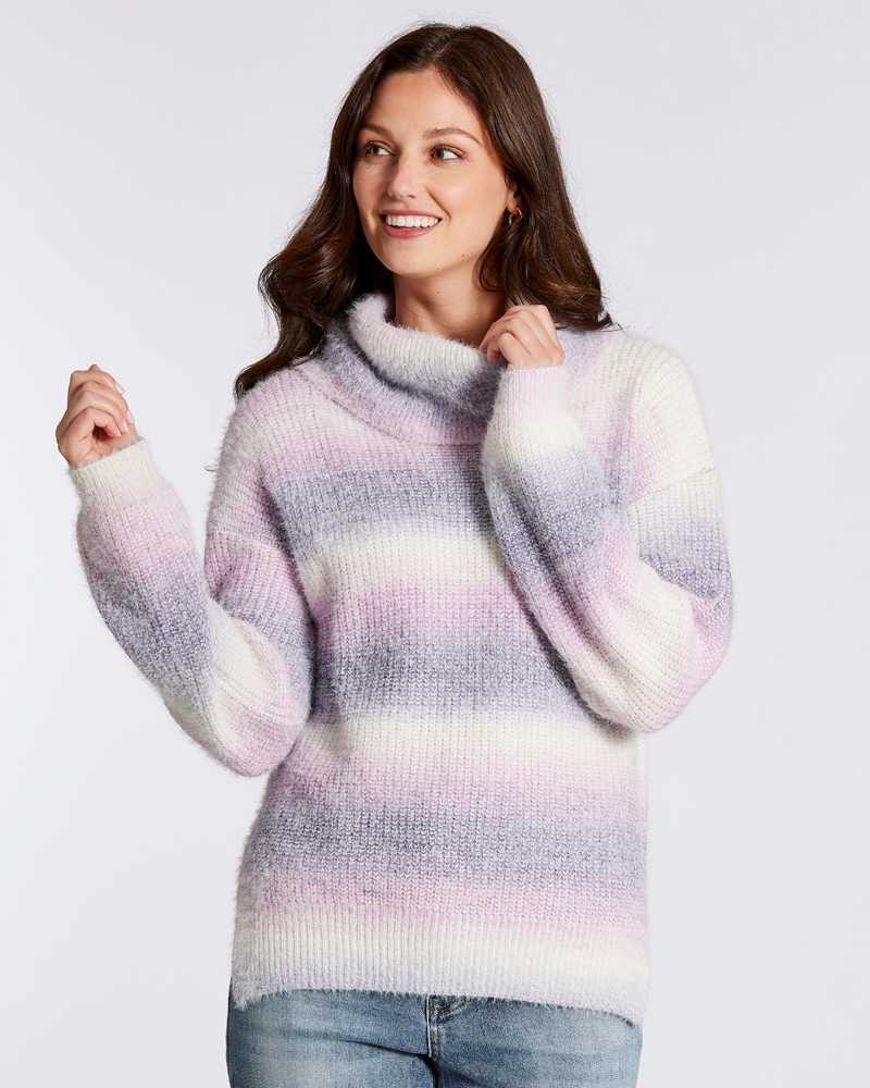 Ombre Stripe Turtleneck Sweater in Purple and White