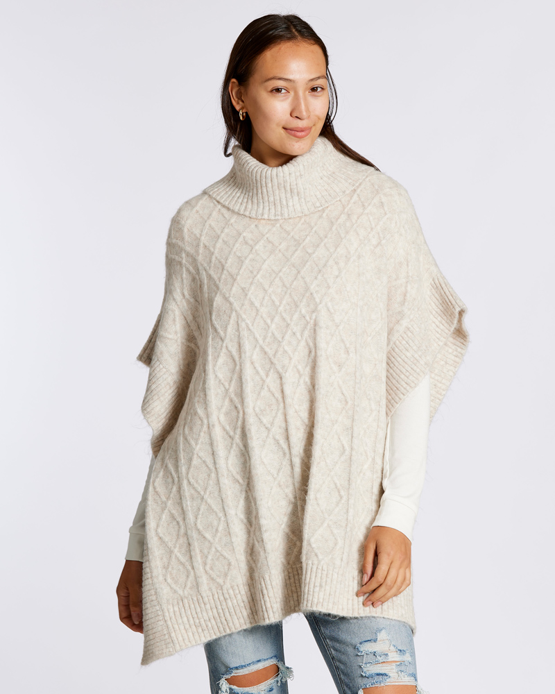 Turtleneck Cable Knit Sweater Poncho