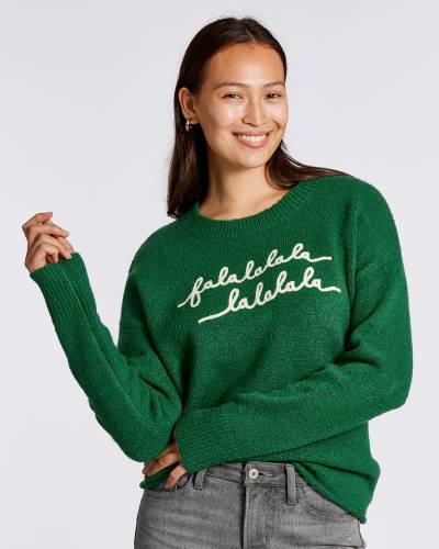 Fa La La Chenille Saying Sweater in Green