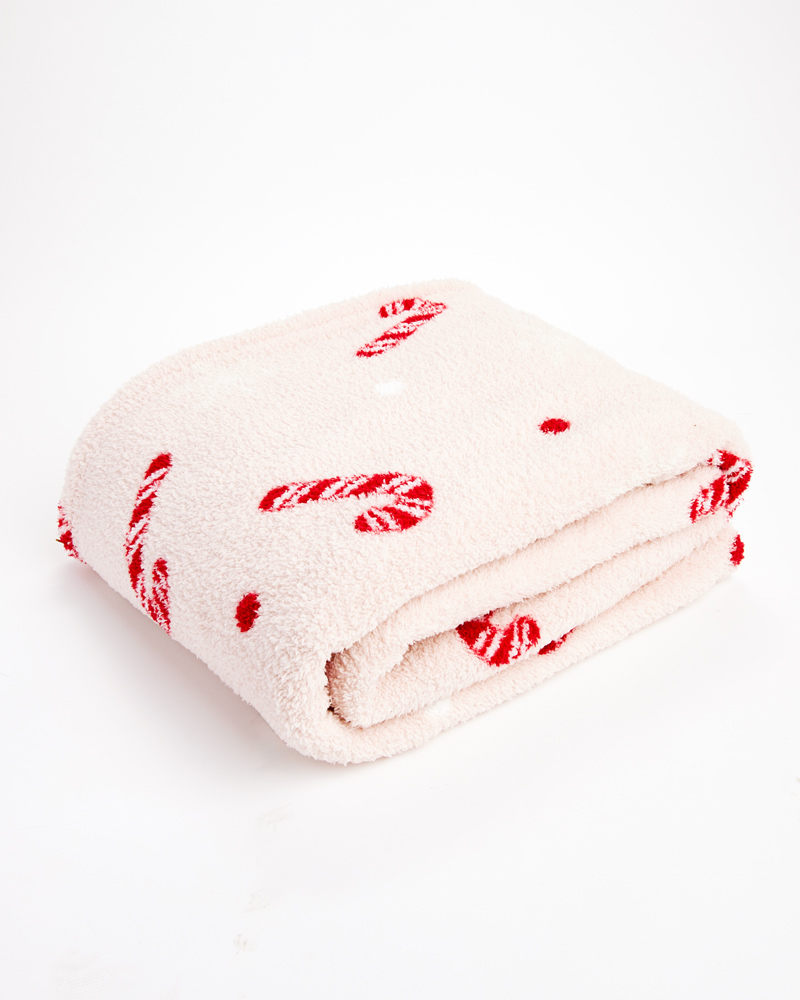 Merry Makers Pink Candy Cane Plush Knit Throw Blanket The Paper Store