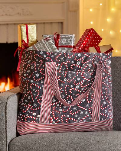 Merry Makers Exclusive Cotton Tote Bag in Candy Cane The Paper Store