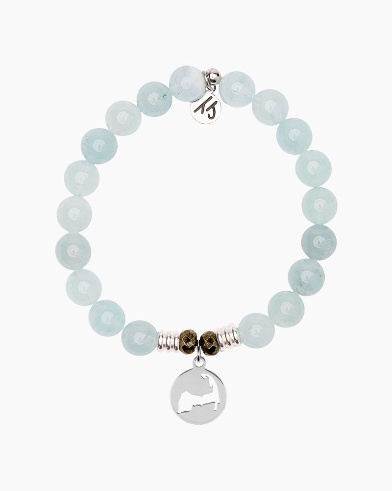 Blue Aquamarine Bracelet with 2024 Sterling Silver, Light Blue Beaded Bracelet with Charms, Aquamarine Jewelry