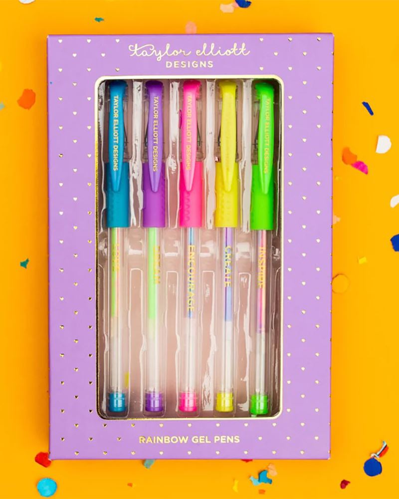 Taylor Elliott Designs Rainbow Colored Gel Pen Set, 5 Pens