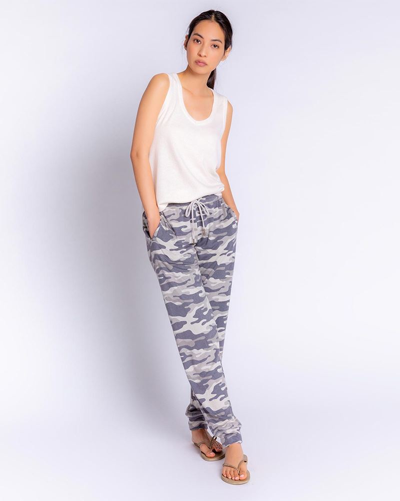 Camo Cool Banded Jogger Pants in Blue and Grey