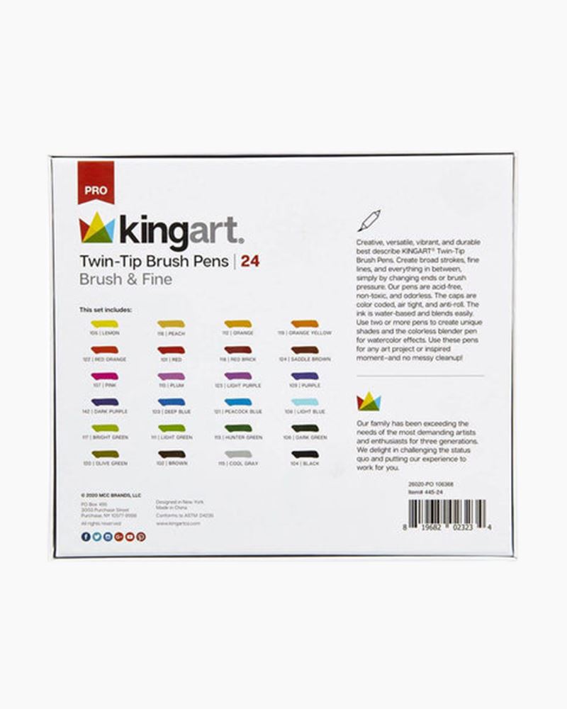 KINGART Twin-Tip Brush Pen Art Markers (Set of 24)