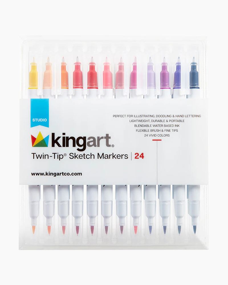 24 Color Watercolor Soft Flexible Brush Tip Pens Set - Fine, Broad