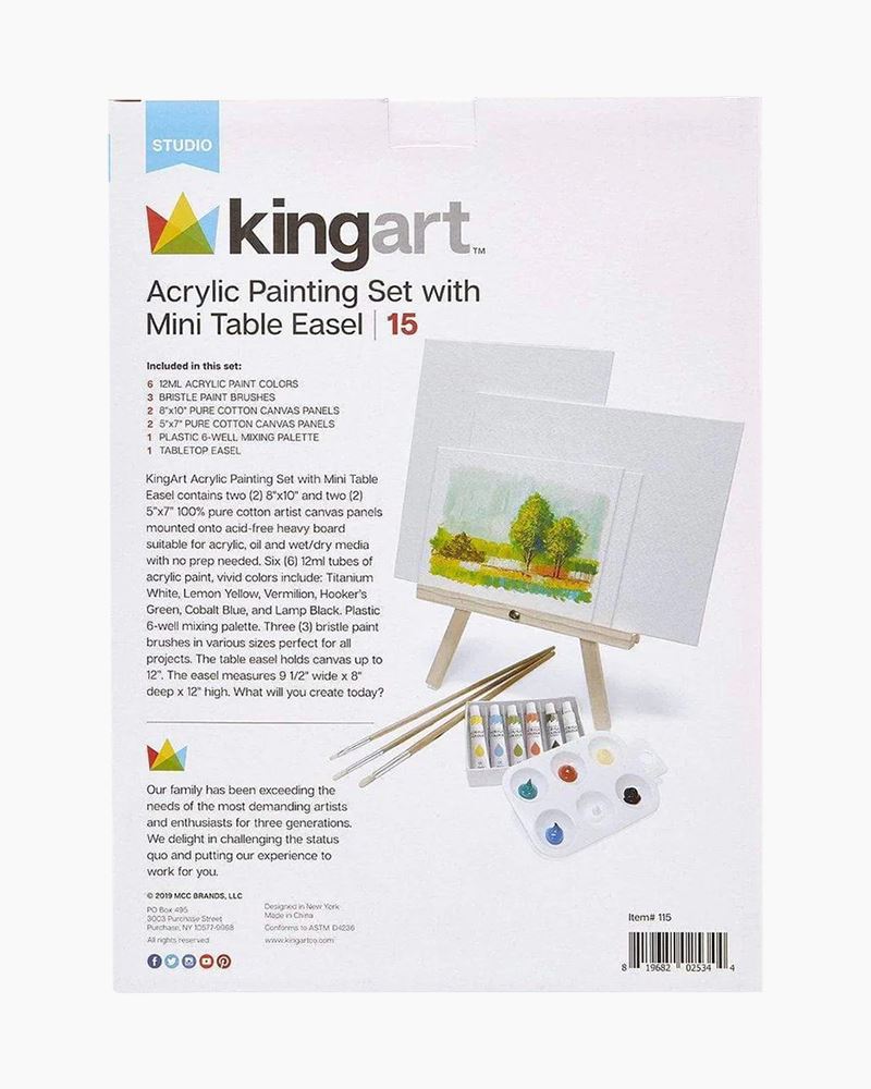 Kingart 15-Piece Studio Acrylic Painting Set with Mini Easel