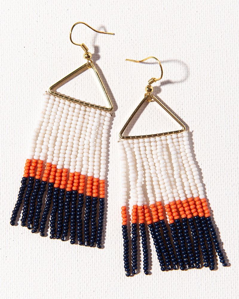 INK+ALLOY Brittany Mixed Triangles Beaded Fringe Earrings Greens + Rust