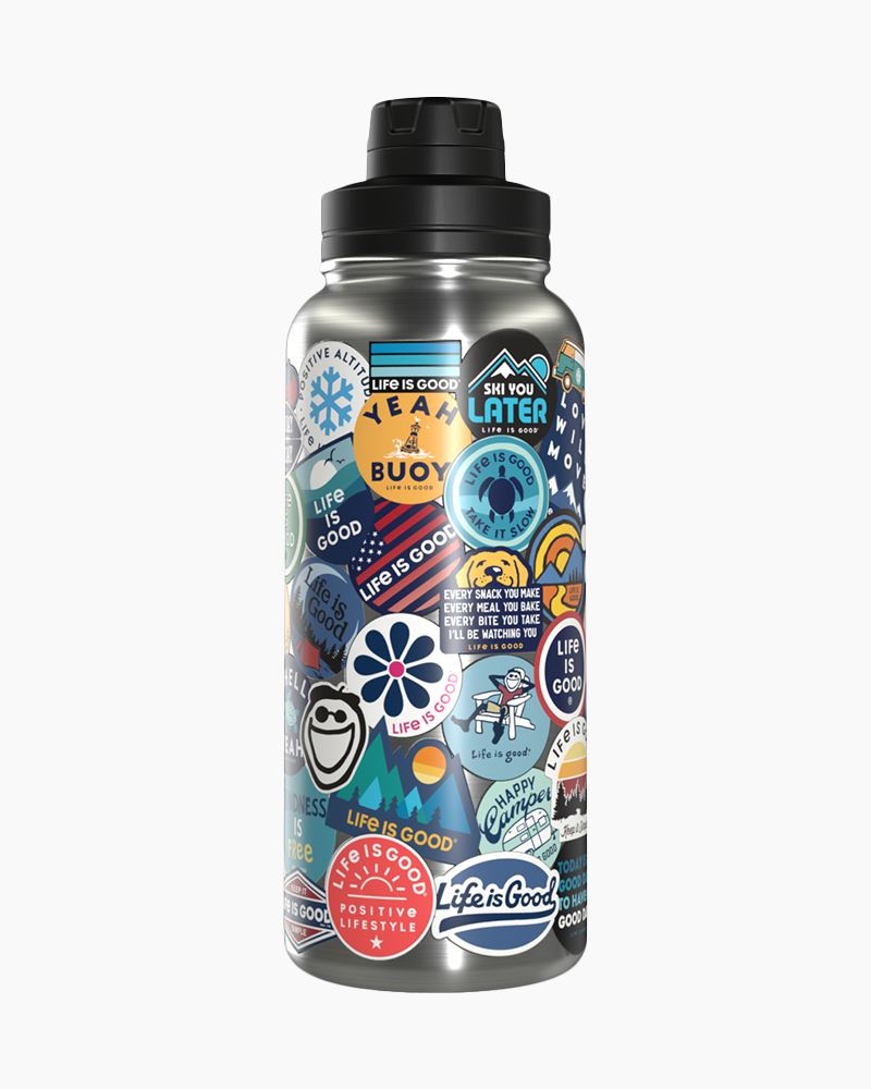 Life is Good Sticker Collage 26 oz. Stainless Steel Water Bottle 