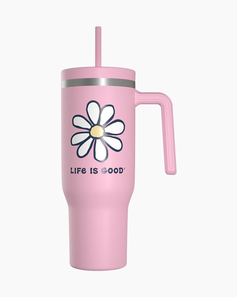 Life is Good Pink Daisy 40 oz. Voyager Travel Tumbler | The Paper 